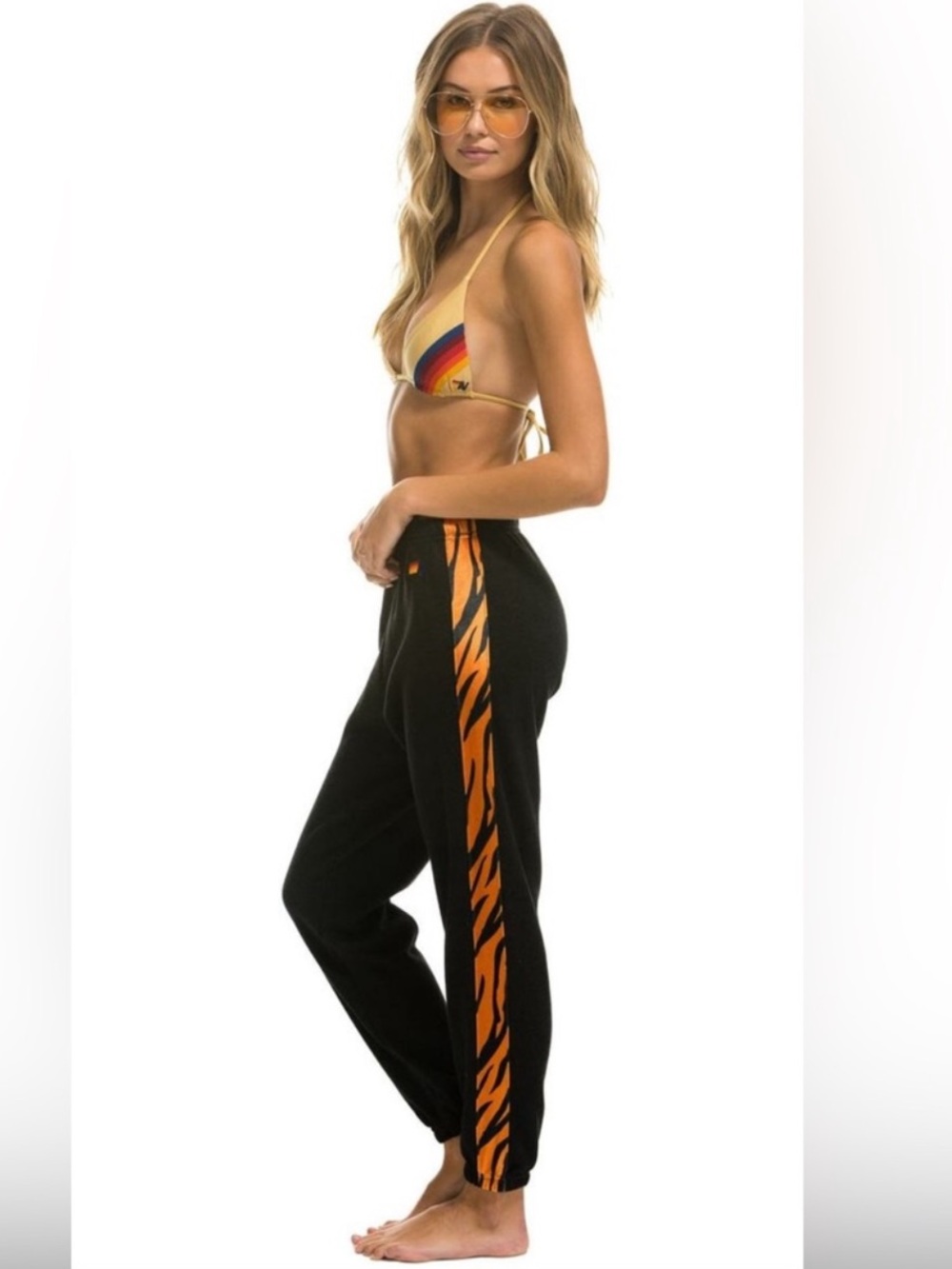 Aviator Nation Classic Tiger Stripe Velvet Sweatpants Black Tiger